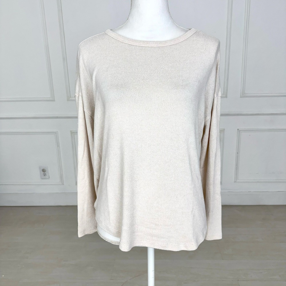 Quince Oatmeal Beige Ecovero‎ Viscose Blend Long Sleeve Crew Neck Sweater Small